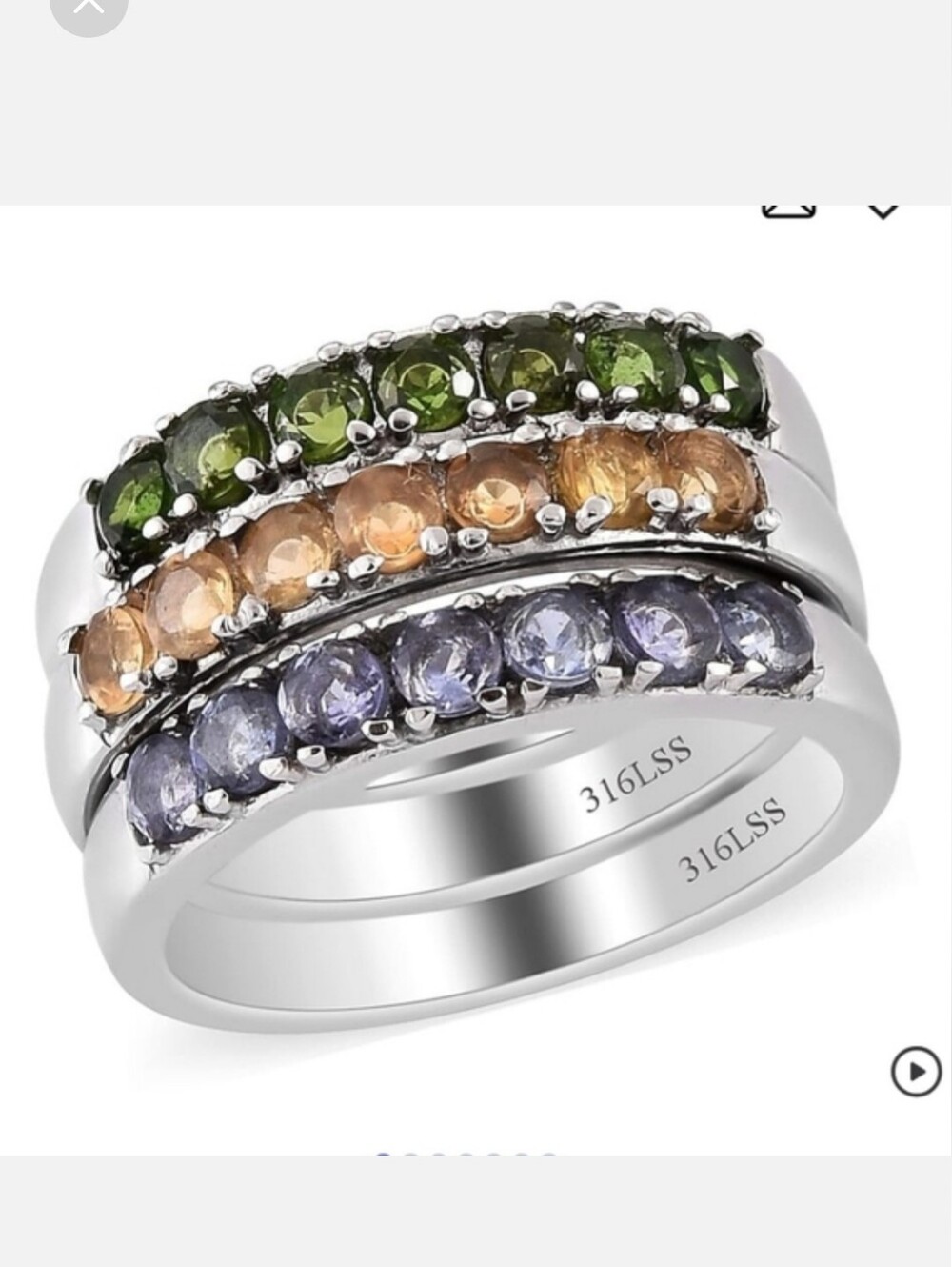 🆕️ Set of 3 Tanzanite, Chrome Diopside, Jalisco Fire Opal Stackable Rings